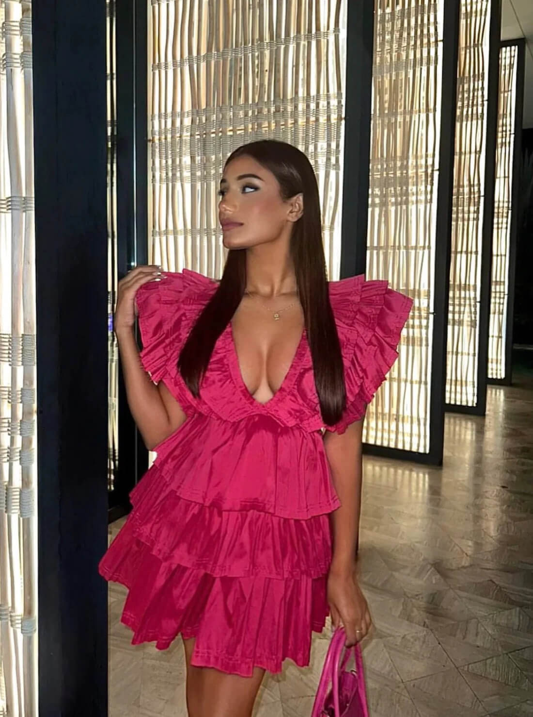 open lace back dress Suzette Bubble Mini Dress in Pink by Aje for Hire – High St. Hire