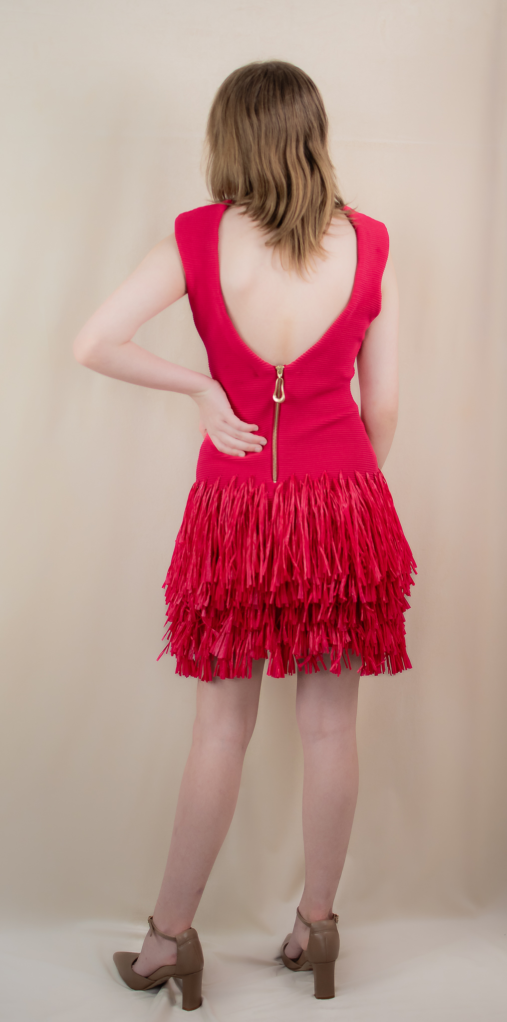 Aje Rushes Raffia Knit Mini Dress Deep Fuchsia Size 6