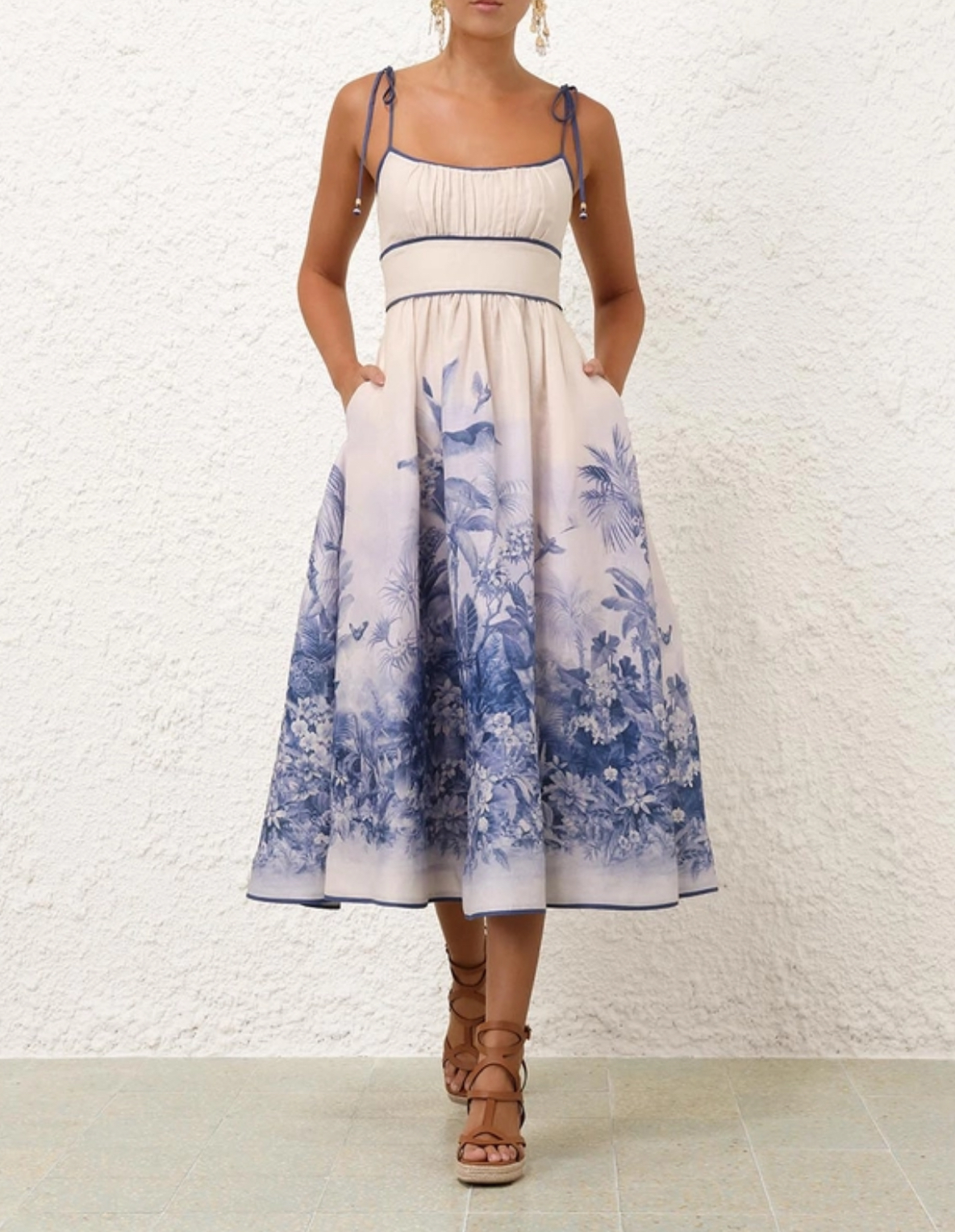 midi linen dress blue stripe Juan de Dios Navy Stripes Antonia Linen Midi Dress Navy / XS