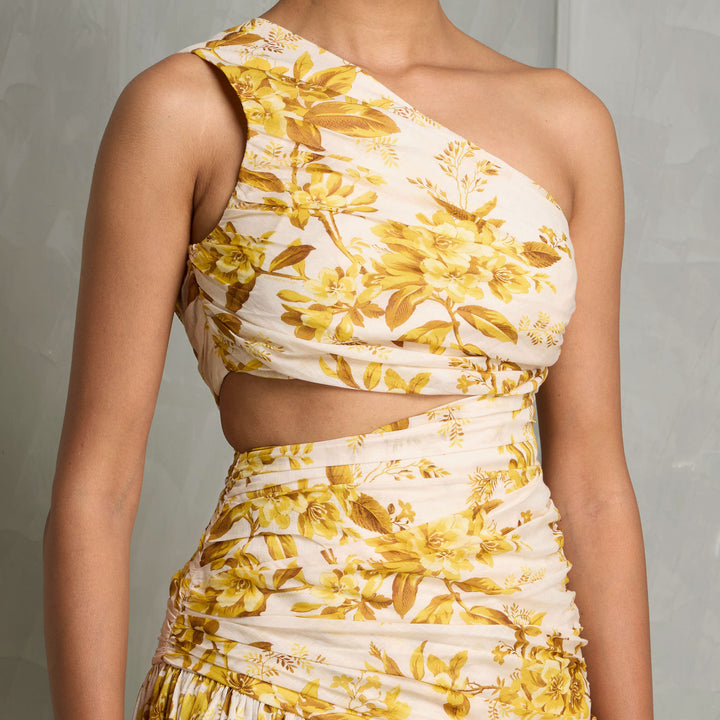 Zimmermann Golden Asymmetric Midi Dress Gold Size 2