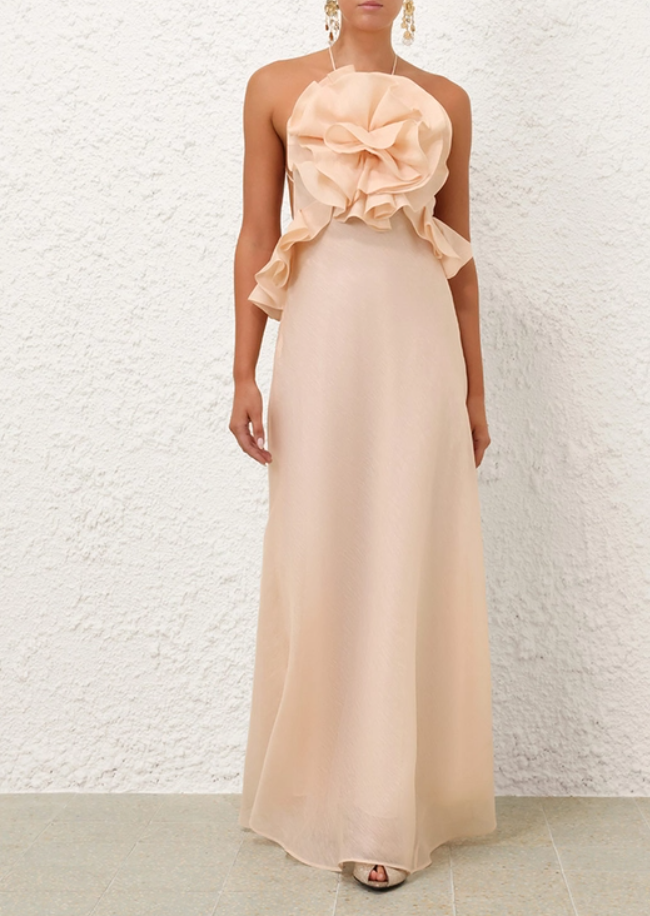 zimmermann crush ruffle halter maxi dress Zimmermann Crush Ruffle Halter Maxi Dress Cream Size OP