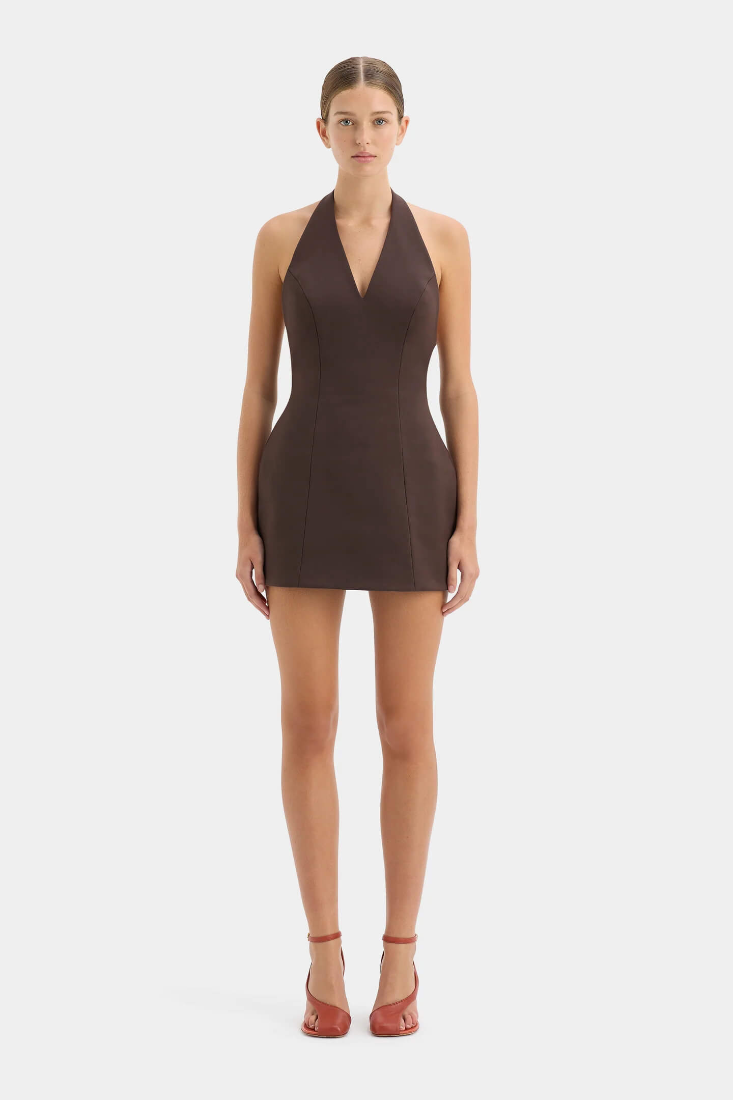 sir brown mini dress Sir the label Noemi Halter Mini Dress – ABC Dress Hire main image 0