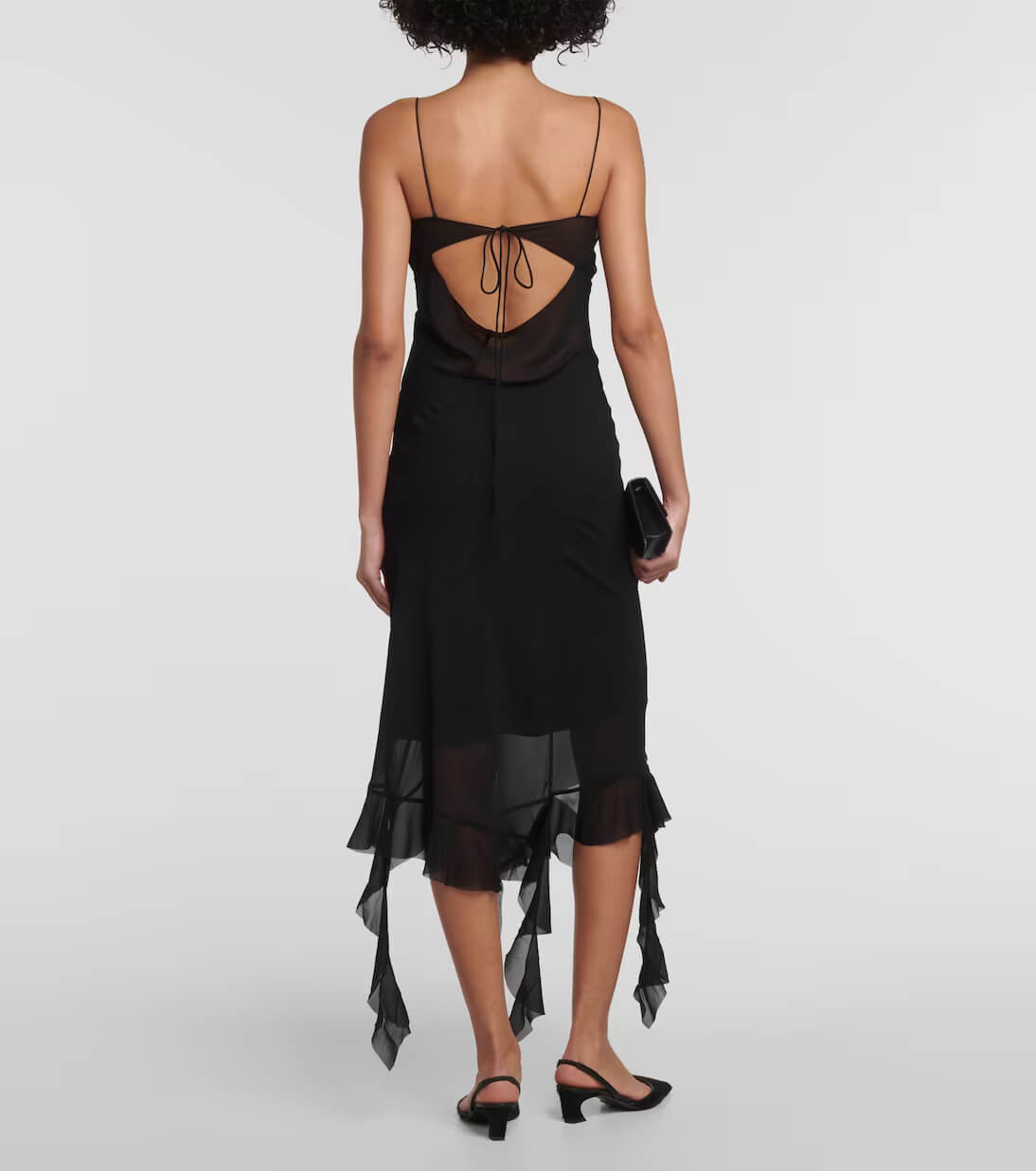 Acne Studios Open-back Asymmetric Ruffled Chiffon Dress Black Size 8