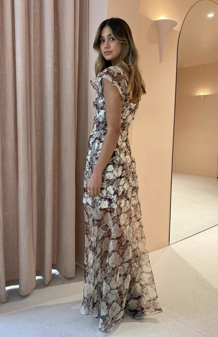 brown sir the label dress SIR the Label Aries Cut Out Gown Chocolate