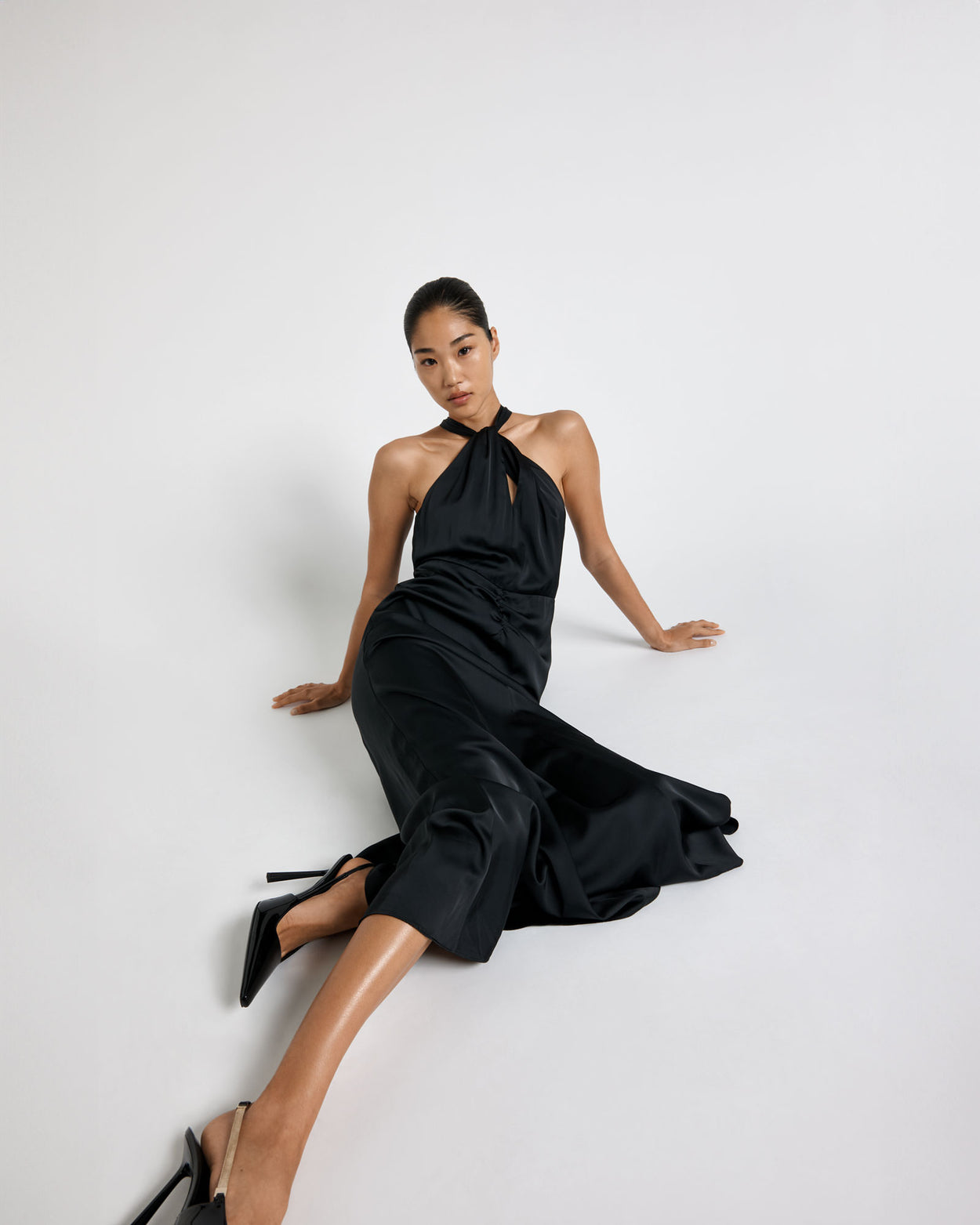 slim fit dress slacks Satin Crossover Halter Midi Dress