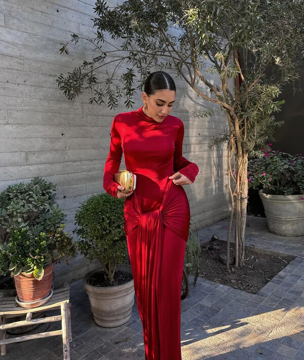 Helsa Slinky Jersy Sarong Maxi Dress Red Size XS, S & M