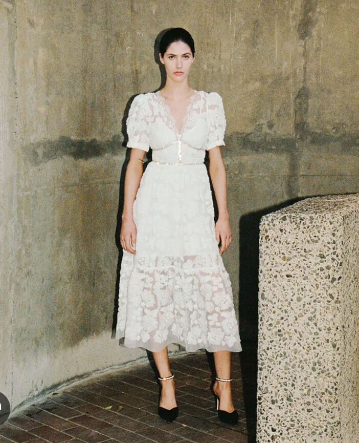 Self Portrait Ribbon Lace and Diamanté Midi Dress White Size 12