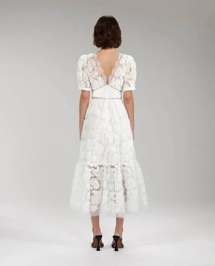self portrait ribbon lace midi dress Pink Lace Bow Trim Midi Dress  self-portrait-US