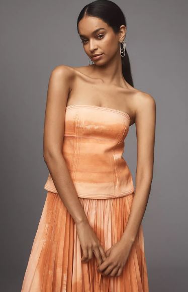 strapless open back dress Orange Floral Print Lace Detail Side Leg Split Mini Dress main image 0