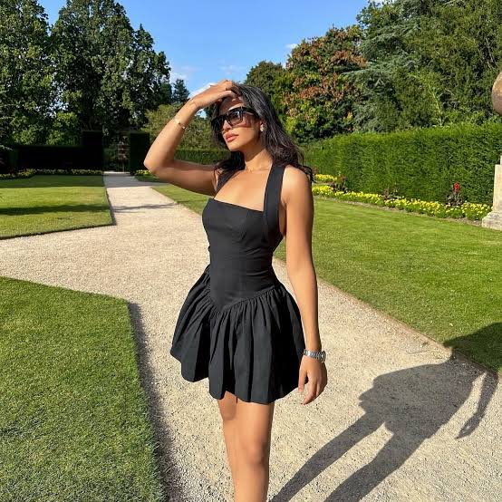 Helsa Faille Halter Mini Dress Black Size XL / AU 14