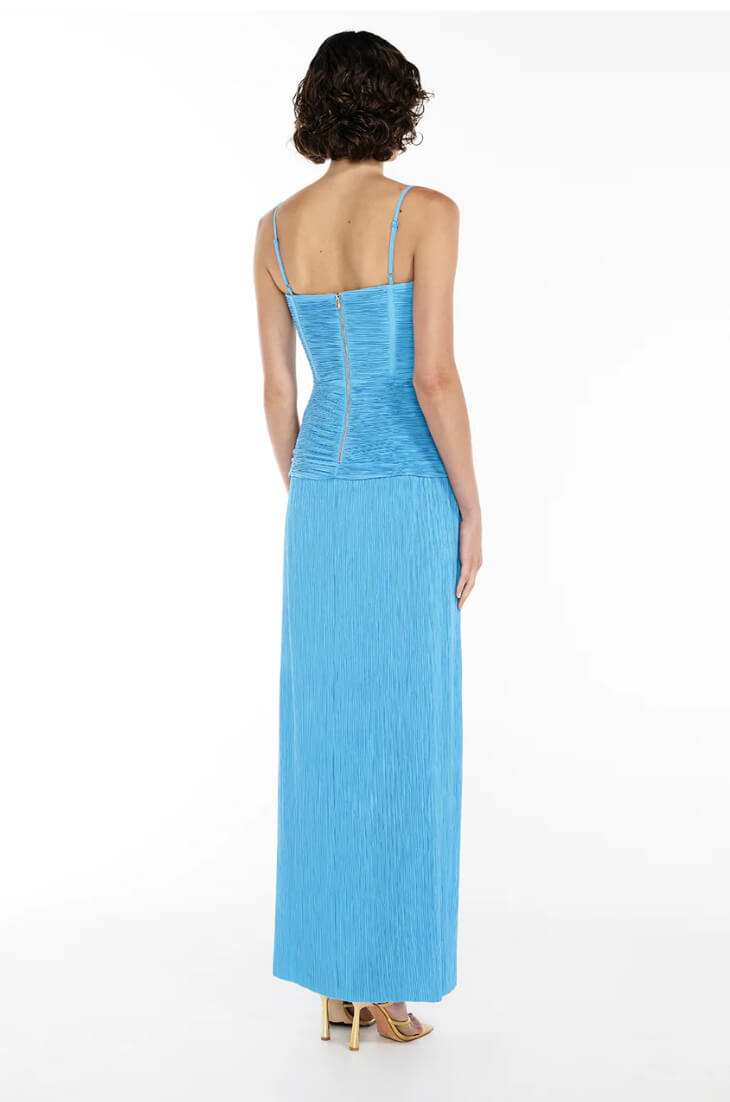 open lace back dress Manning Cartell Double Time Pleat Gown Cerulean Blue