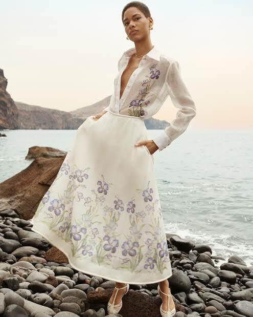 【ZIMMERMANN】ホワイトパープルグラデーションシャツドレス Zimmermann Natura Shirt & Flare Skirt Set White Size 2
