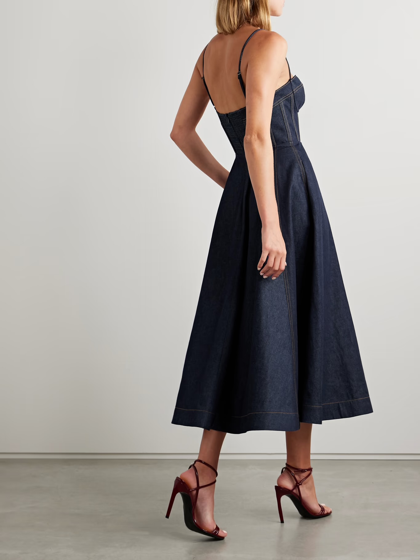 Zimmermann Crush Denim Bustier Midi Dress Blue Size 0P