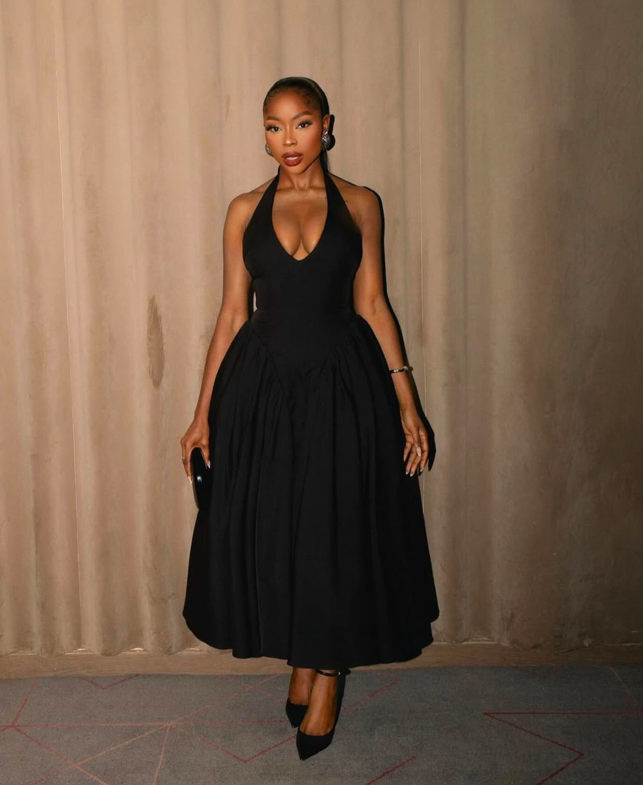 House Of CB Marilyn Twill Halter Midi Dress Black Size 8