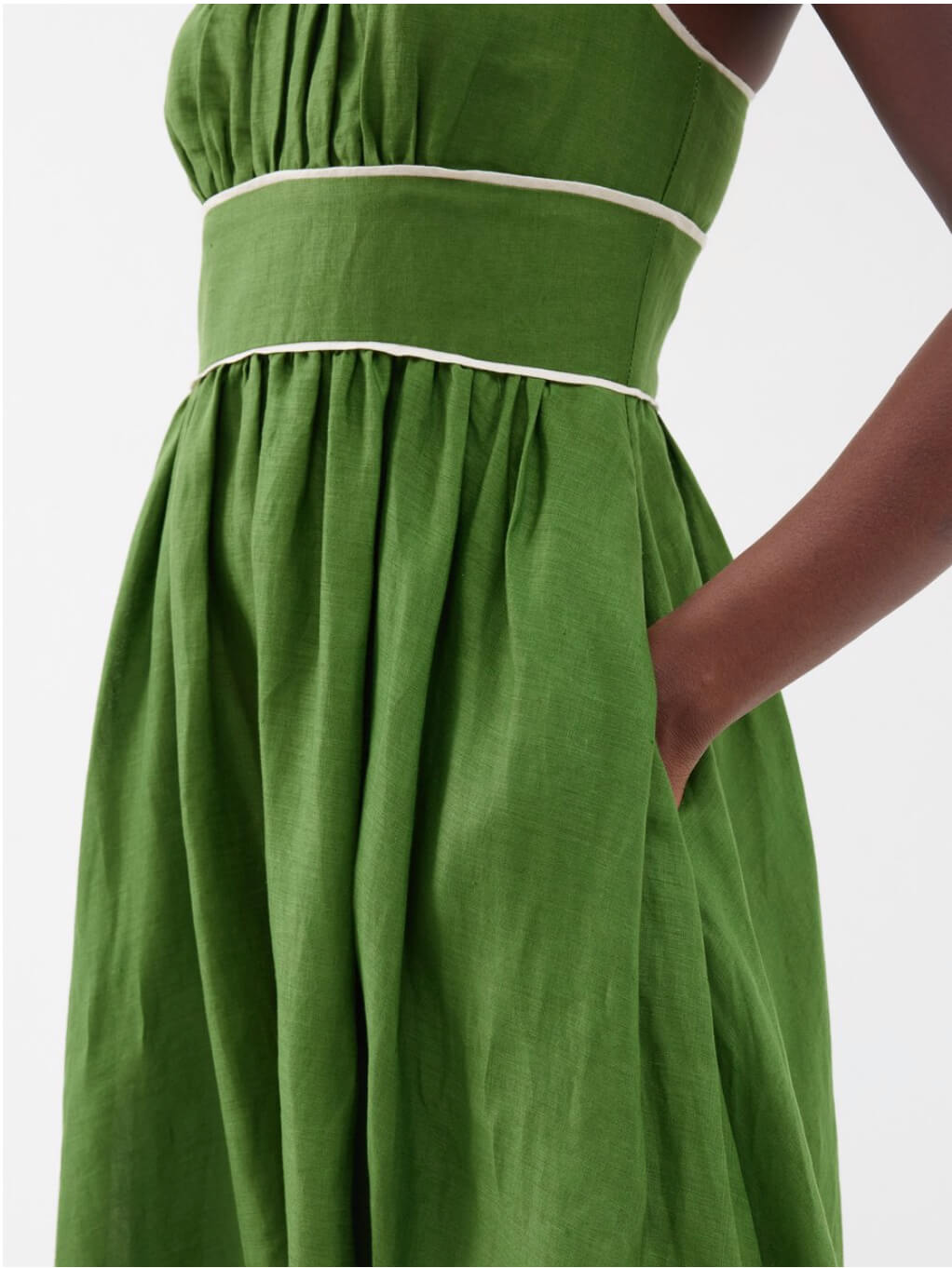 olive green black tie dress Casa Raki pre-owned dark green linen mini dress - size XS