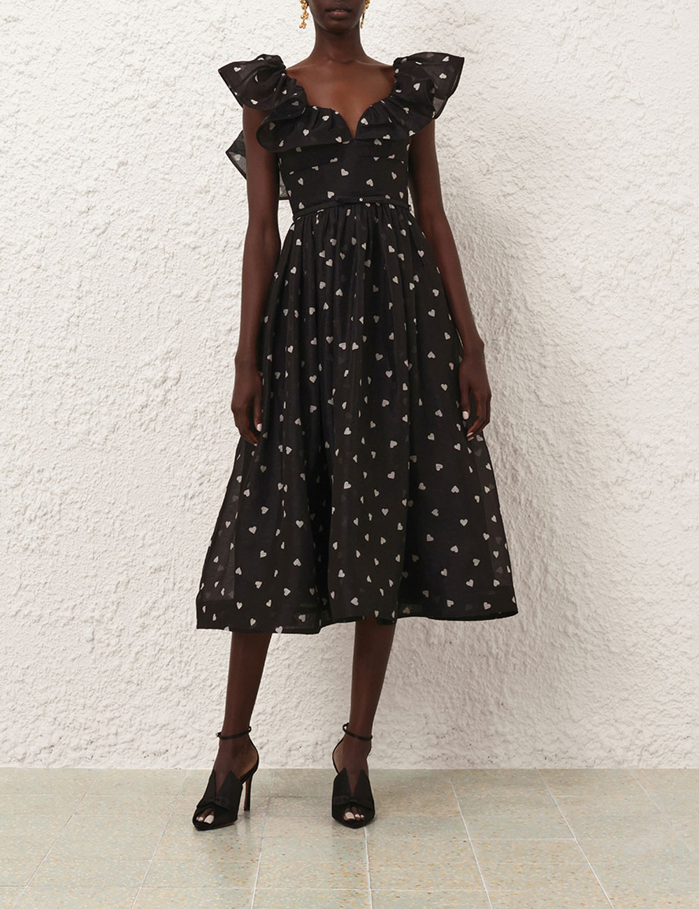 Zimmermann Crush Frilled Midi Dress Black Size 3
