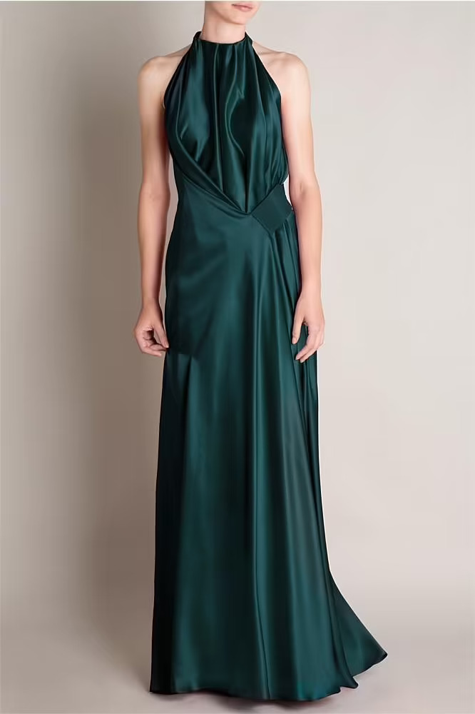 bianca spender green dress PETROL SILK ROMA GOWN