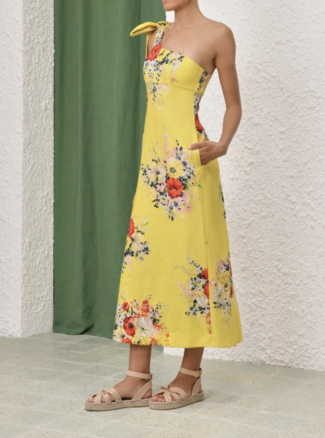 Zimmermann Alight Asymmetric Midi Dress Yellow Print Size 1
