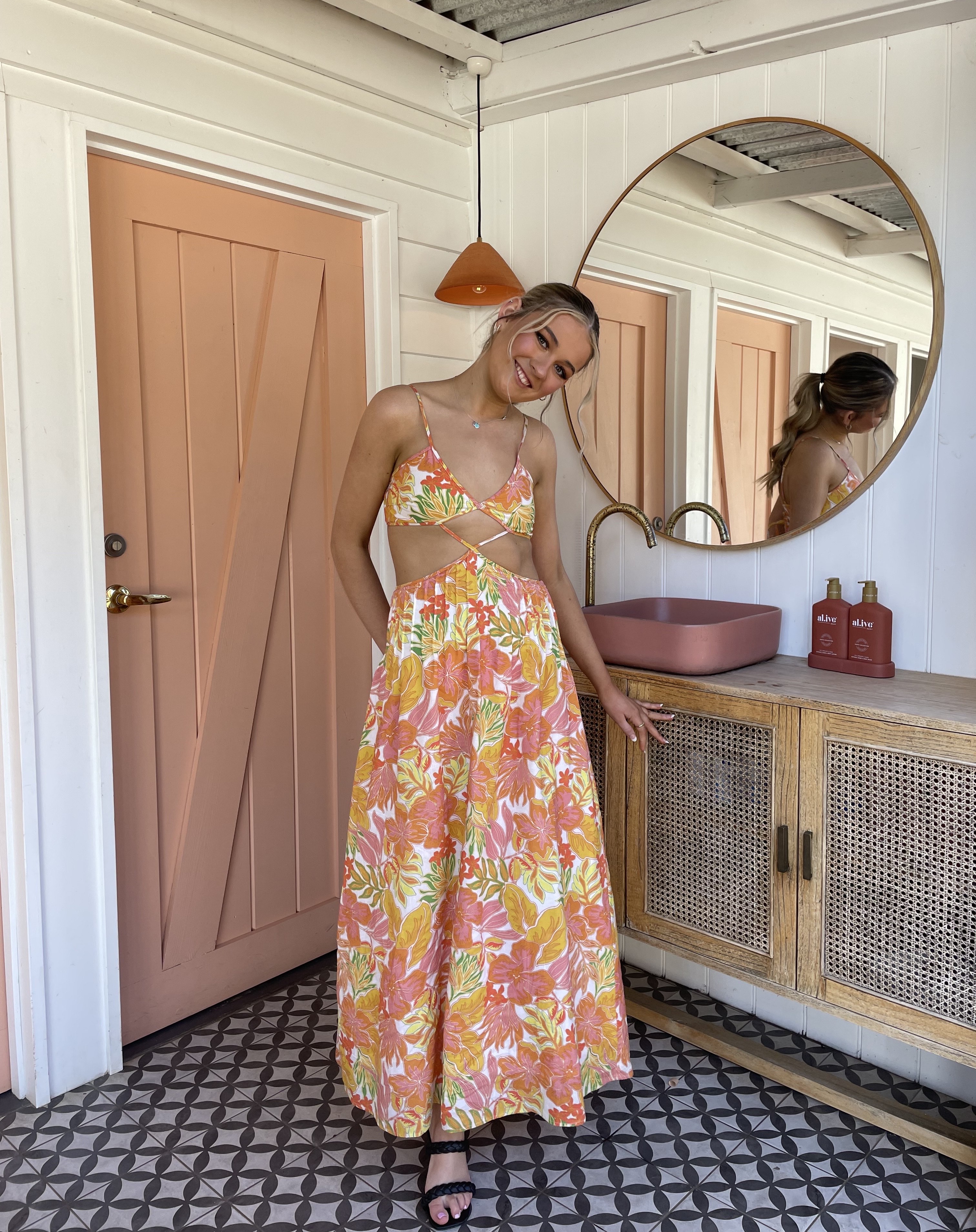 Issy Citrus Midi Dress Aloha Print Size 8